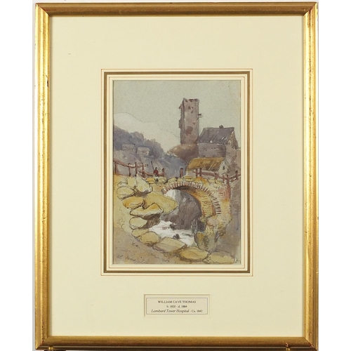 452 - William Cave Thomas - Lombard Tower Hospital, mid 19th century watercolour, mounted, framed and glaz... 