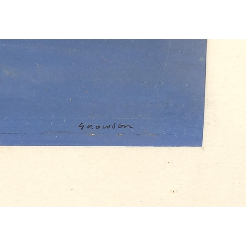 1299 - Snowdon - Abstract composition, gouache, bearing an Eveling & Tress, London label verso, mounted, fr... 