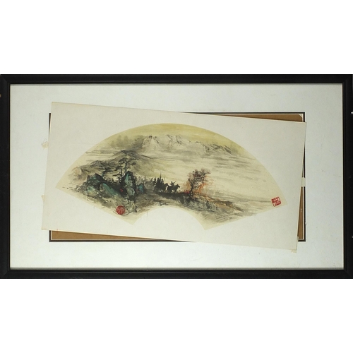 1305A - Warriors on horseback, Chinese watercolour with red seal marks, mounted, framed and glazed, 59cm x 2... 