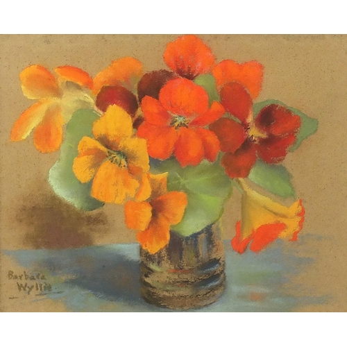 685 - Barbara Wyllie - Still life flowers, two pastels, one inscribed Nasturtiums verso, each mounted, fra... 