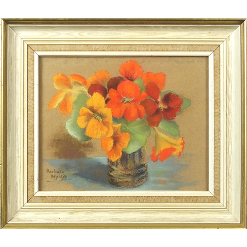 685 - Barbara Wyllie - Still life flowers, two pastels, one inscribed Nasturtiums verso, each mounted, fra... 