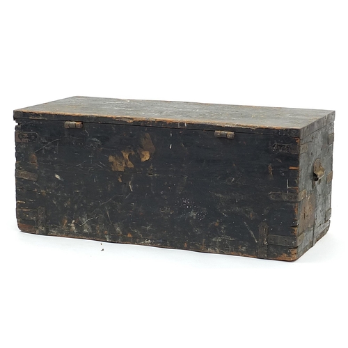 796 - Military interest painted pine metal bound trunk, the lid inscribed SGT.G.W.Jones Fus.Wrexham, 37cm ... 