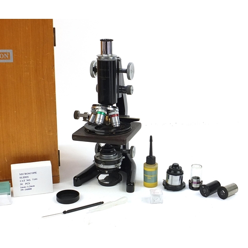 371 - W Watson & Sons Ltd of London Service II botanical adjustable microscope with case and accessories, ... 