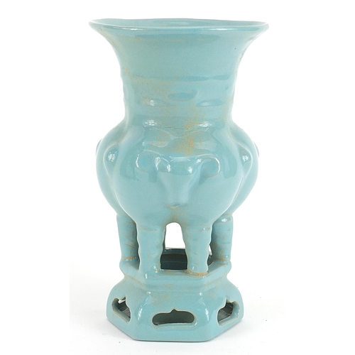 1130 - Chinese porcelain archaic type vase having a blue glaze, 20.5cm high