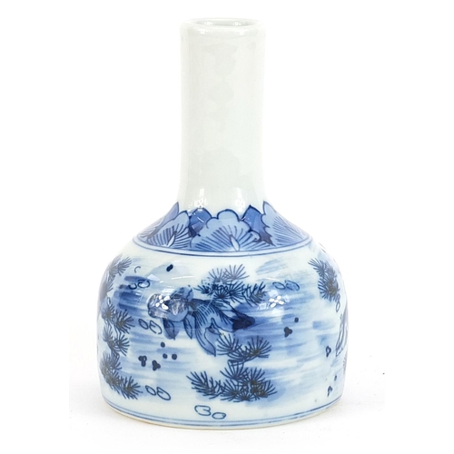 747 - Chinese blue and white porcelain malet vase hand painted with fish amongst aquatic life, Kangxi leaf... 