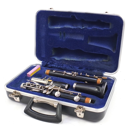 1085A - Boosey & Hawkes four piece ebony Emperor clarinet with fitted case, serial number 335457, 68cm in le... 