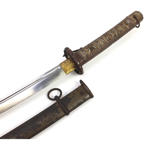 2352 - Japanese military interest katana with scabbard, the steel blade impressed 54208, 97cm in length