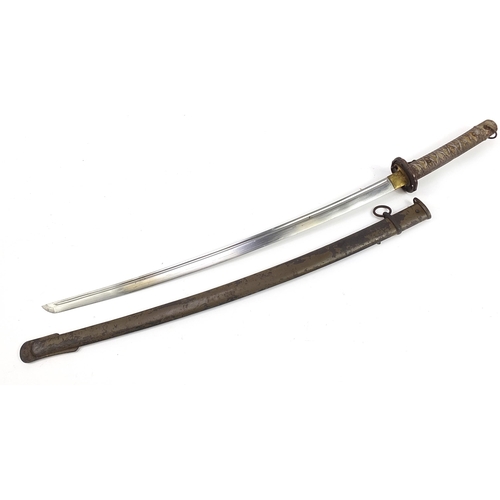 2352 - Japanese military interest katana with scabbard, the steel blade impressed 54208, 97cm in length