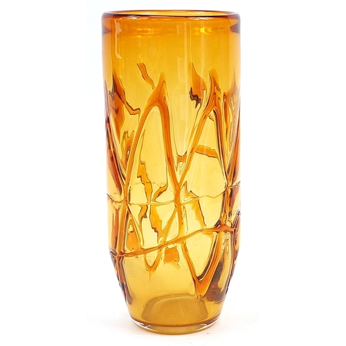 711 - Large amber coloured art glass vase, 35cm high