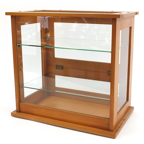 720 - Glazed lightwood table top display cabinet with two shelves, 43.5cm H x 45.5cm W x 27cm D