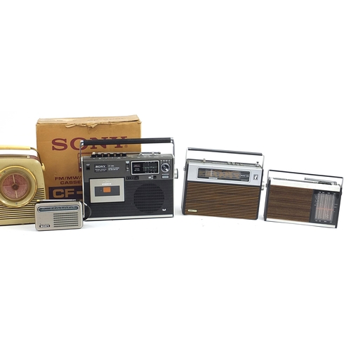 919 - Six vintage radios and a Sony Cassette Corder including Fidelity Rad 28, Tandberg Portable 41 and Bu... 
