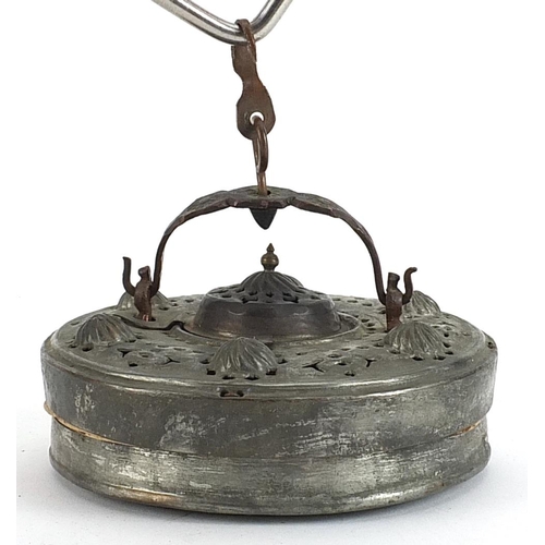 201 - Turkish hanging lantern with bronzed mounts and pierced lid, 28cm high