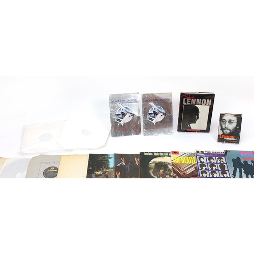 1431 - Vinyl LP record sleeves, loose LP records, 45rpm records and inserts including The Beatles, The Roll... 