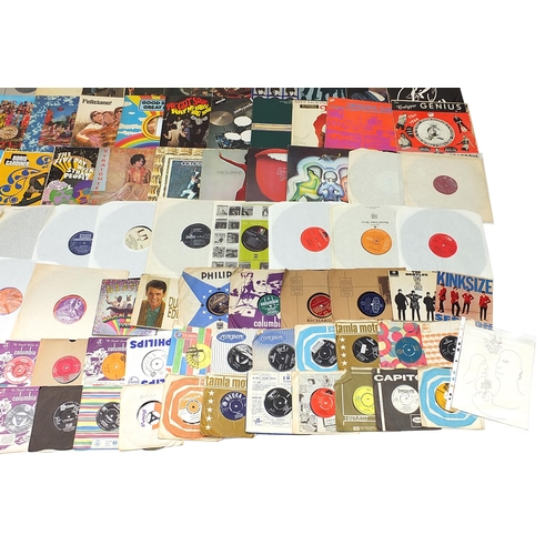 1431 - Vinyl LP record sleeves, loose LP records, 45rpm records and inserts including The Beatles, The Roll... 