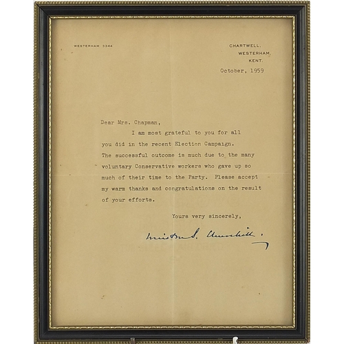 1479 - Sir Winston Churchill typed letter to Mrs Chapman, signed in ink by Sir Winston Churchill on headed ... 