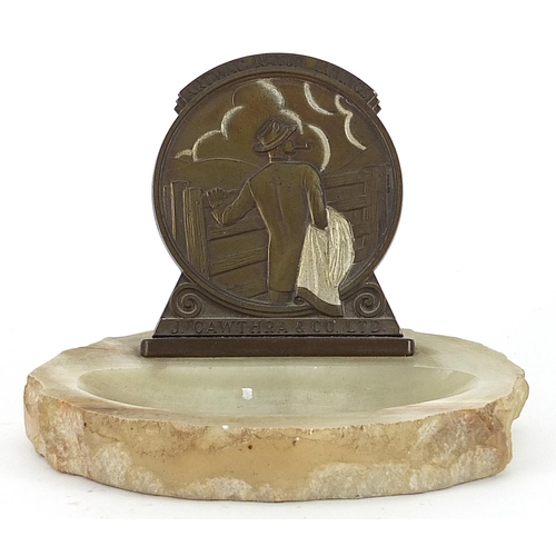 912 - Artwac Rayon Linings Art Deco bronze and onyx ashtray, J Cawthra & Co Ltd, 14.5cm wide