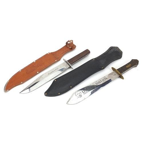 2370 - Two Bowie knives with leather sheaths including Original Bowie knife impressed Whitey to the blade, ... 