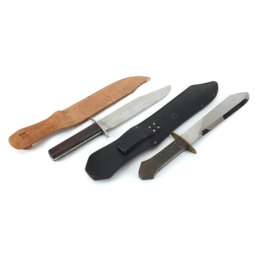 2370 - Two Bowie knives with leather sheaths including Original Bowie knife impressed Whitey to the blade, ... 