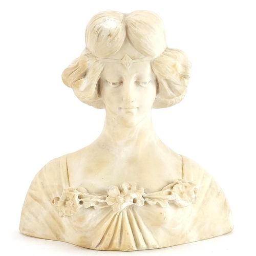 576 - Antique Italian carved alabaster bust of a young female, 25cm high