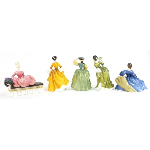 570 - Five Royal Doulton figurines including Reverie HN2306 and Simone HN2378, the largest 20cm wide