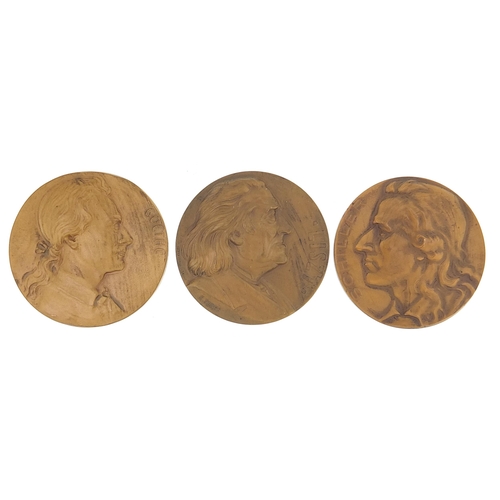 1607 - Three Art Nouveau bronze medallions including Liszt by E Torff, Goethe by Heise and Schiller by M & ... 