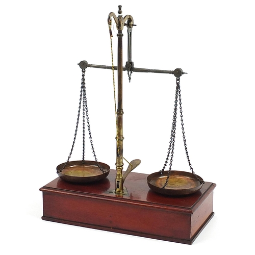 938 - Set of Victorian mahogany and brass postage scales by Fanner & Co of London, 39.5cm high