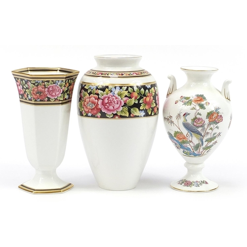 1011 - Three Wedgwood vases comprising Clio and Kutani Crane, the largest 23.5cm high