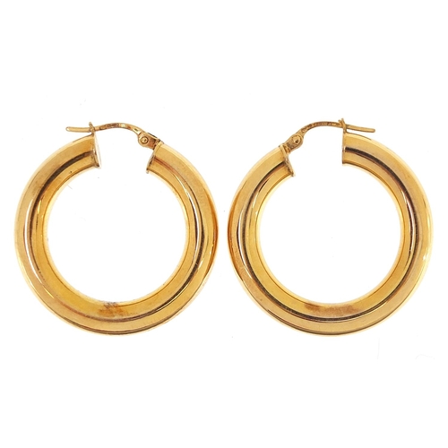 1874 - Pair of 9ct gold hoop earrings, 3cm in diameter, 3.5g