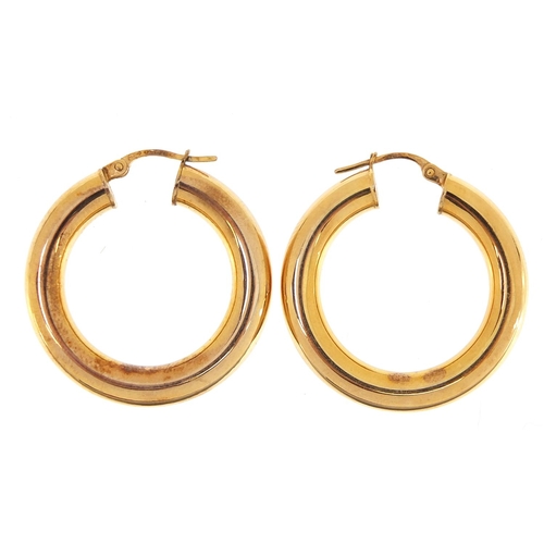 1874 - Pair of 9ct gold hoop earrings, 3cm in diameter, 3.5g