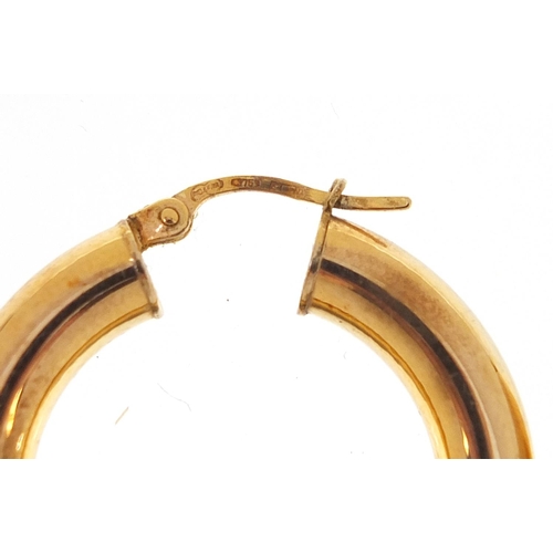 1874 - Pair of 9ct gold hoop earrings, 3cm in diameter, 3.5g