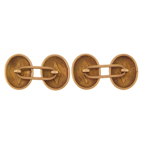 1707 - Pair of 15ct gold cufflinks, 1.6cm wide, 7.6g