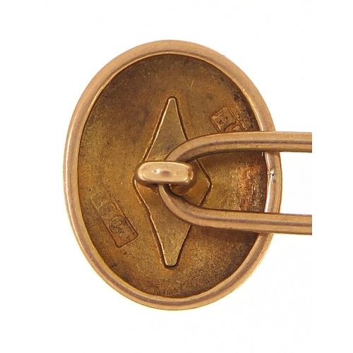 1707 - Pair of 15ct gold cufflinks, 1.6cm wide, 7.6g