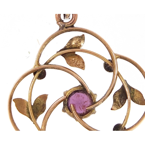 1703 - Edwardian 9ct gold amethyst pendant on a 9ct gold necklace, 4.5cm high and 44cm in length, 6.5g