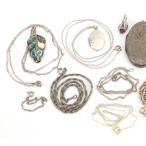 2091 - Silver jewellery comprising four lockets, two pendants and eight necklaces, 53.2g