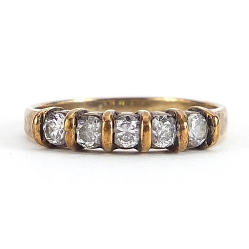 2036 - 9ct gold cubic zirconia five stone ring, size I, 1.4g