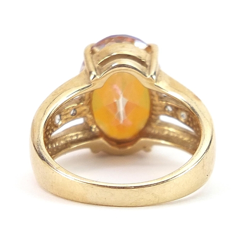 1798 - 9ct gold pink opal and clear stone ring with certificate, size N, 6.6g