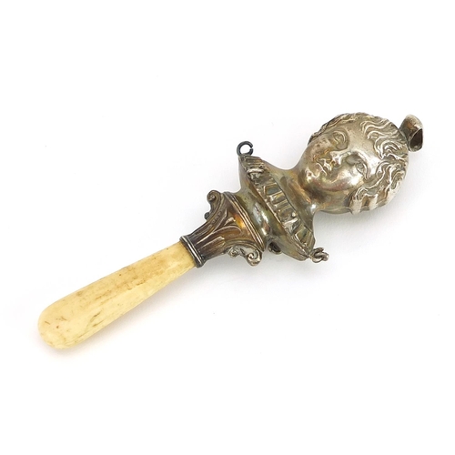 2236 - Deakin & Francis Ltd, George V silver baby's rattle with bone handle, Birmingham 1915, 12cm high, 34... 