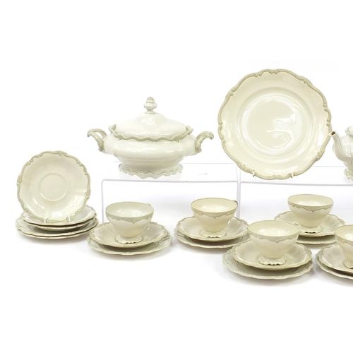 1292A - Rosenthal, German Pompadour dinner and teaware including lidded tureen, teapot, teacups and saucers,... 