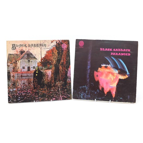 1419 - Two Black Sabbath vinyl LP records on Vertigo Swirl comprising Black Sabbath Vo 6 and Paranoid 6360 ... 