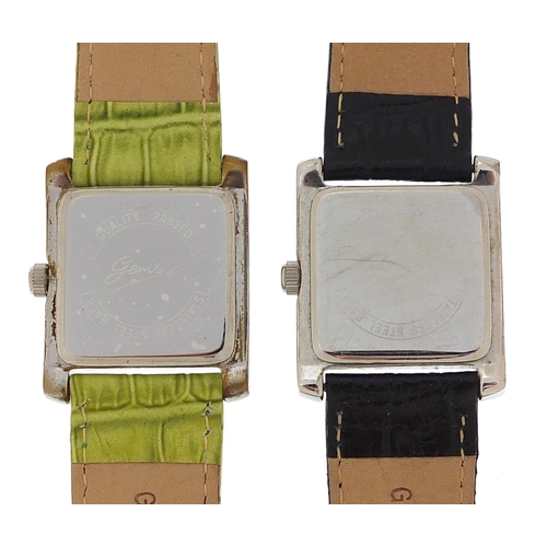 2169 - Two silver wristwatches set with diamonds and emeralds, with certificates