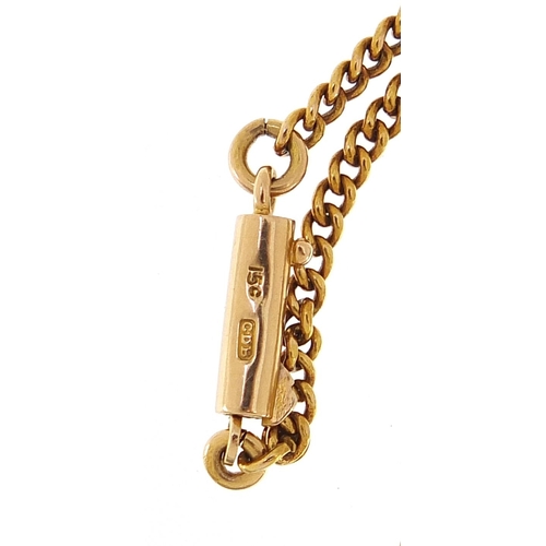 1748 - Art Nouveau 15ct gold sapphire and seed pearl pendant on a 15ct gold necklace, 2.5cm high and 44cm i... 