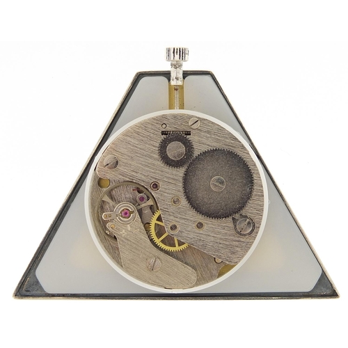 2145 - Masonic interest silver triangular pocket watch, 5cm high, 51.0g