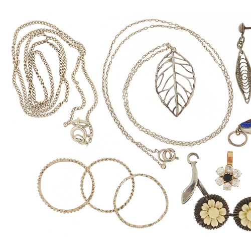 2134 - Silver jewellery and a 9ct gold cubic zirconia pendant including necklaces and enamelled articulated... 