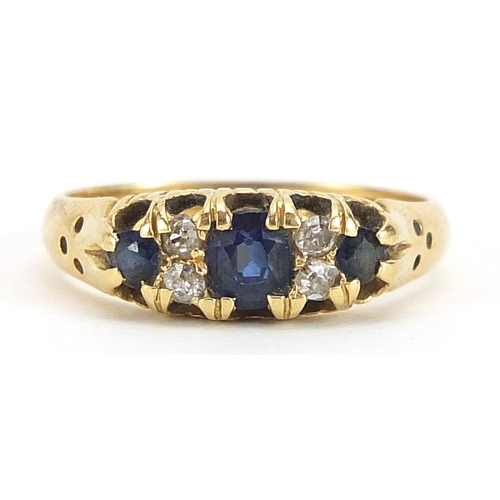 1699 - Victorian 18ct gold sapphire and diamond seven stone ring, Birmingham 1890, size K, 2.7g