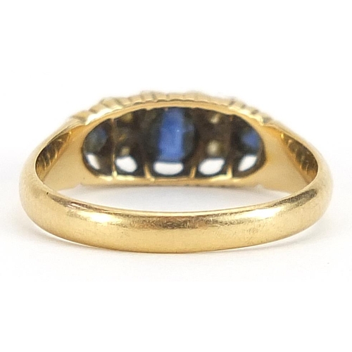 1699 - Victorian 18ct gold sapphire and diamond seven stone ring, Birmingham 1890, size K, 2.7g