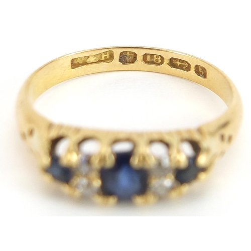 1699 - Victorian 18ct gold sapphire and diamond seven stone ring, Birmingham 1890, size K, 2.7g