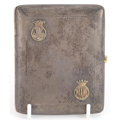 2265 - George VI silver cigarette case with engine turned decoration and applied yellow metal lettering, Lo... 