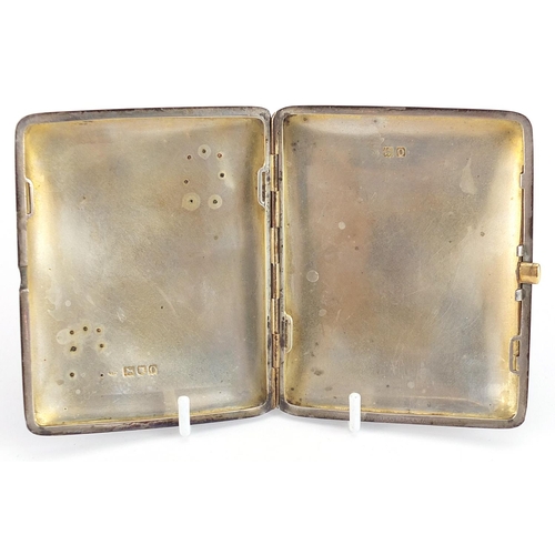 2265 - George VI silver cigarette case with engine turned decoration and applied yellow metal lettering, Lo... 