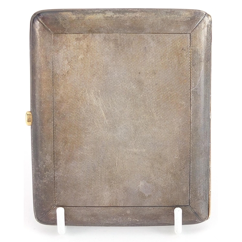 2265 - George VI silver cigarette case with engine turned decoration and applied yellow metal lettering, Lo... 