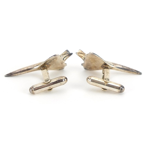 1885 - Links of London, pair of silver Concorde cufflinks with cloth pouch, 3.2cm in length, 9.8g